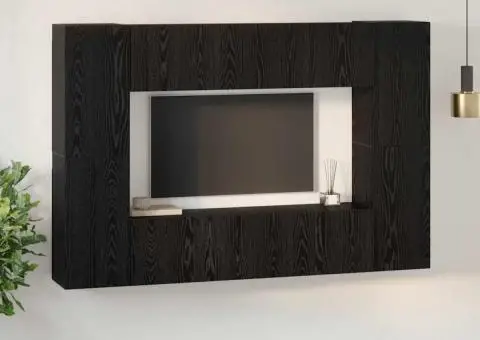 Set comodă TV cu raft 8 pcs Stejar negru 181 x 30 x 120 cm - 4/5