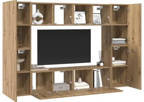 Set comodă TV cu raft Pe perete 8 pcs stejar artizanal 60 x 30 x 30 cm - 3/5