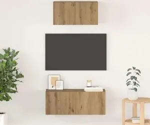 vidaXL Set dulap TV cu raft Pe perete Altele 2 pcs stejar artizanal 80 x 30 x 30 cm