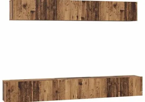 Set dulap TV cu raft Pe perete cu depozitare cu ușă 5 pcs Lemn vechi Mediu Lemn compozit - 2/5