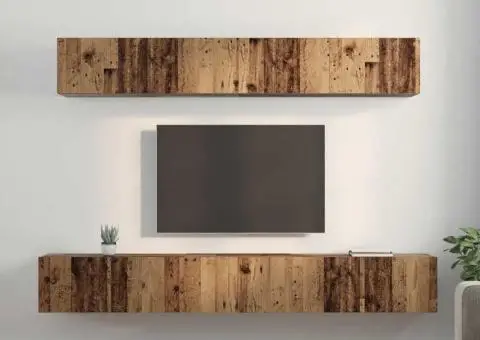 Set dulap TV cu raft Pe perete cu depozitare cu ușă 5 pcs Lemn vechi Mediu Lemn compozit - 4/5