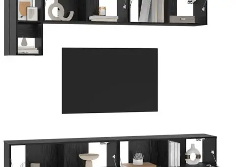 Set comodă TV cu raft cu depozitare cu ușă 5 pcs Stejar Negru - 3/5