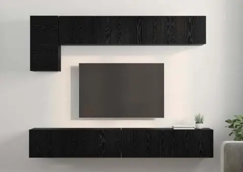 Set comodă TV cu raft cu depozitare cu ușă 5 pcs Stejar Negru - 4/5