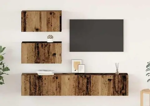 Set comodă TV Pe perete cu depozitare cu ușă 4 pcs Lemn vechi 80 x 30 x 30 cm - 1/5