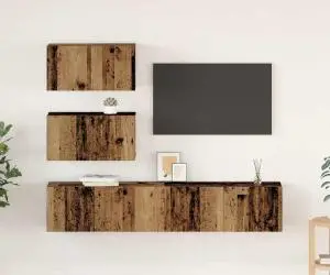 vidaXL Set comodă TV Pe perete cu depozitare cu ușă 4 pcs Lemn vechi 80 x 30 x 30 cm