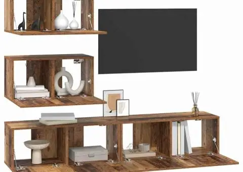 Set comodă TV Pe perete cu depozitare cu ușă 4 pcs Lemn vechi 80 x 30 x 30 cm - 3/5