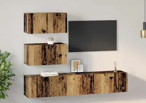 Set comodă TV Pe perete cu depozitare cu ușă 4 pcs Lemn vechi 80 x 30 x 30 cm - 4/5