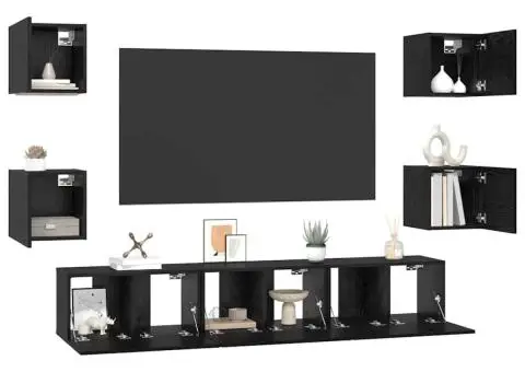 Set comodă TV Altele 7 pcs Stejar negru Mediu 180 x 30 x 30 cm - 3/5