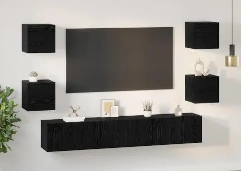 Set comodă TV Altele 7 pcs Stejar negru Mediu 180 x 30 x 30 cm - 4/5