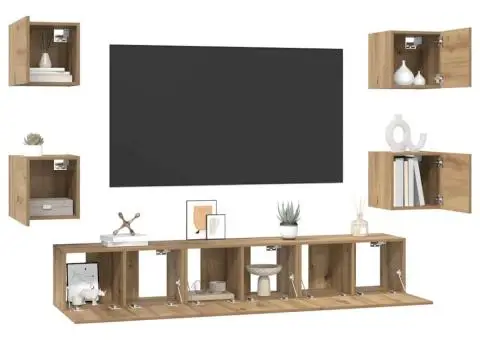 Set comodă TV Pe perete Altele 7 pcs stejar artizanal 60 x 30 x 30 cm - 3/5