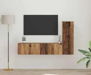 vidaXL Set comodă TV cu raft Pe perete cu depozitare cu ușă 3 pcs Lemn vechi 150.5 x 30 x 90 cm