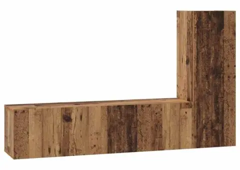 Set comodă TV cu raft Pe perete cu depozitare cu ușă 3 pcs Lemn vechi 150.5 x 30 x 90 cm - 2/5