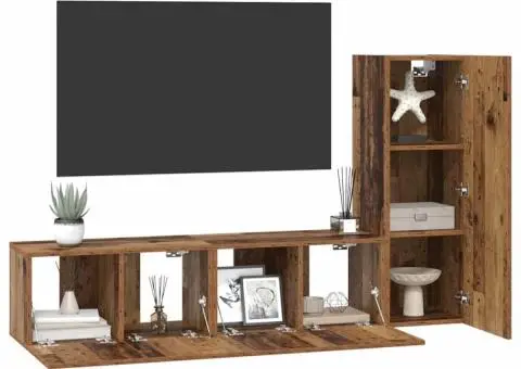 Set comodă TV cu raft Pe perete cu depozitare cu ușă 3 pcs Lemn vechi 150.5 x 30 x 90 cm - 3/5