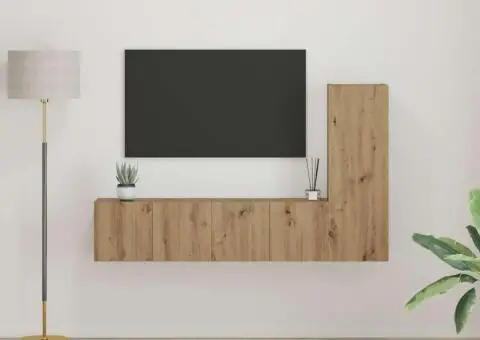 Set comodă TV cu raft 3 pcs stejar artizanal 150.5 x 30 x 90 cm - 1/5