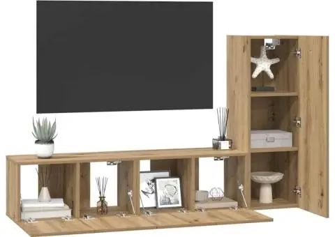 Set comodă TV cu raft 3 pcs stejar artizanal 150.5 x 30 x 90 cm - 3/5