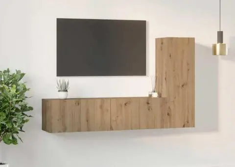 Set comodă TV cu raft 3 pcs stejar artizanal 150.5 x 30 x 90 cm - 4/5