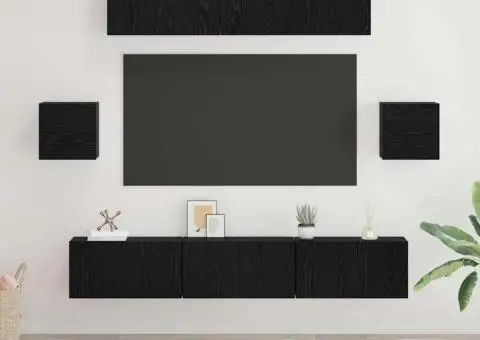 Set comodă TV 7 pcs Stejar negru 80 x 30 x 30 cm Lemn compozit - 1/5