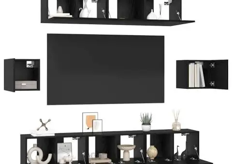 Set comodă TV 7 pcs Stejar negru 80 x 30 x 30 cm Lemn compozit - 3/5