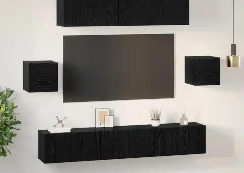 Set comodă TV 7 pcs Stejar negru 80 x 30 x 30 cm Lemn compozit - 4/5