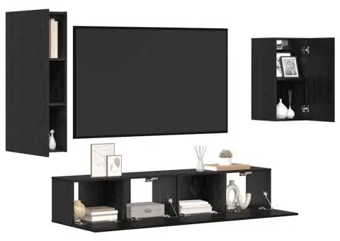 Set cabinet TV cu raft 4 pcs Stejar negru 30.5 x 30 x 90 cm - 3/5