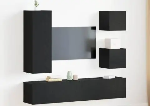 Set mobilă TV , 6 piese, negru stejar, din lemn compus. - 1/5