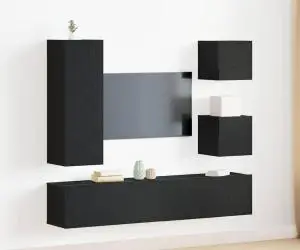 vidaXL Set mobilă TV , 6 piese, negru stejar, din lemn compus.