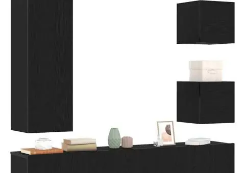 Set mobilă TV , 6 piese, negru stejar, din lemn compus. - 3/5