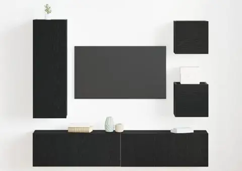 Set mobilă TV , 6 piese, negru stejar, din lemn compus. - 4/5