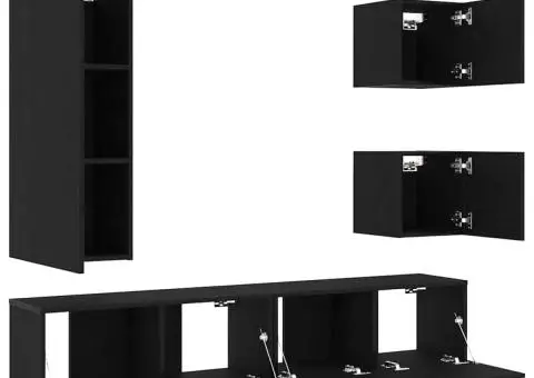 Set mobilă TV , 6 piese, negru stejar, din lemn compus. - 5/5