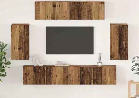 Set comodă TV Pe perete cu depozitare cu ușă 6 pcs Lemn vechi Mediu - 1/5