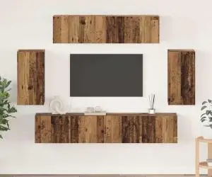 vidaXL Set comodă TV Pe perete cu depozitare cu ușă 6 pcs Lemn vechi Mediu