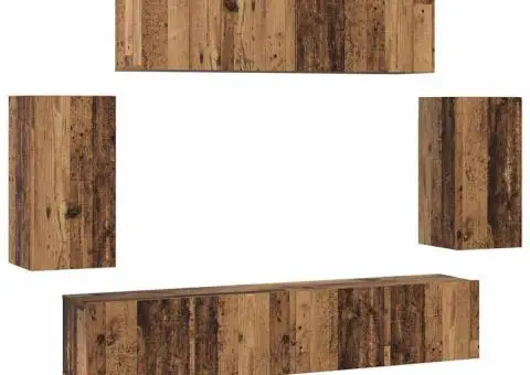 Set comodă TV Pe perete cu depozitare cu ușă 6 pcs Lemn vechi Mediu - 2/5