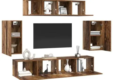 Set comodă TV Pe perete cu depozitare cu ușă 6 pcs Lemn vechi Mediu - 3/5