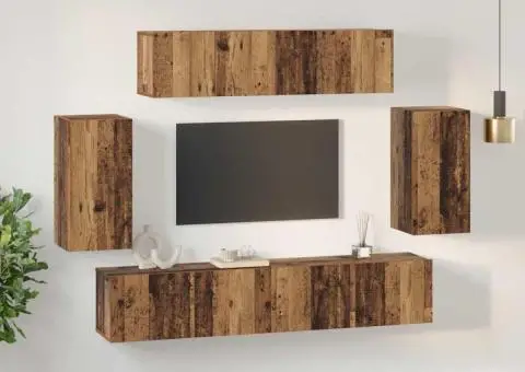 Set comodă TV Pe perete cu depozitare cu ușă 6 pcs Lemn vechi Mediu - 4/5