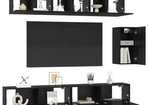 Set comodă TV 6 pcs Stejar negru 100 x 30 x 30 cm Lemn compozit - 3/5