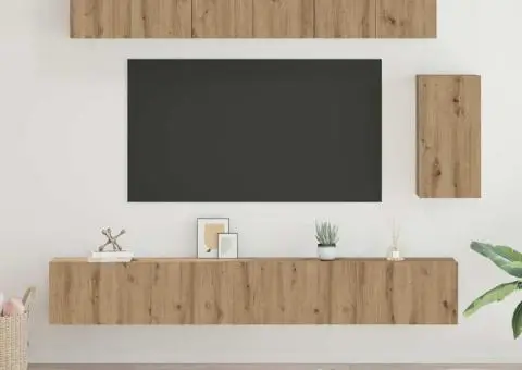 Set comodă TV cu sertar cu raft Pe perete Altele 6 pcs stejar artizanal 100 x 30 x 30 cm - 1/5