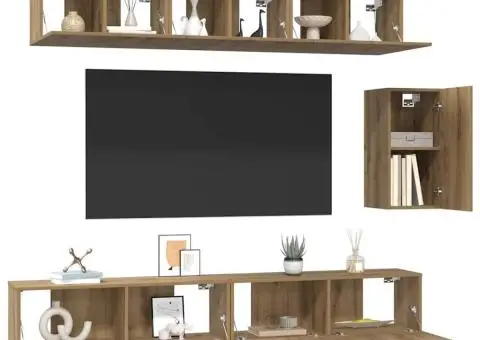 Set comodă TV cu sertar cu raft Pe perete Altele 6 pcs stejar artizanal 100 x 30 x 30 cm - 3/5