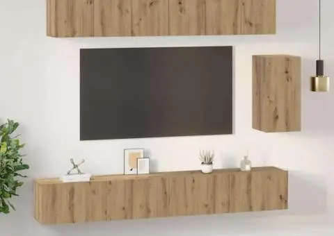 Set comodă TV cu sertar cu raft Pe perete Altele 6 pcs stejar artizanal 100 x 30 x 30 cm - 4/5