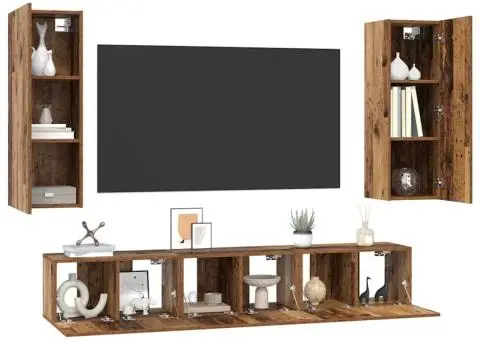 Set comodă TV 4 pcs Lemn vechi 30.5 x 30 x 90 cm Lemn compozit - 3/5