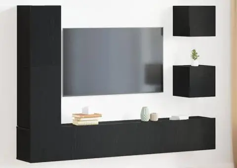 Set TV 6 piese, Negru Stejar - 1/5