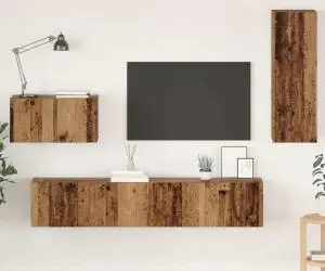 vidaXL Dulap pentru TV pe Perete cu raft Altele cu depozitare cu ușă 4 pcs Lemn vechi Mediu