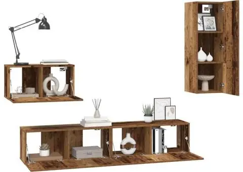 Dulap pentru TV pe Perete cu raft Altele cu depozitare cu ușă 4 pcs Lemn vechi Mediu - 3/5