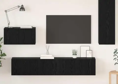 Dulap pentru TV pe Perete cu raft Altele cu depozitare cu ușă 4 pcs Stejar negru - 1/5