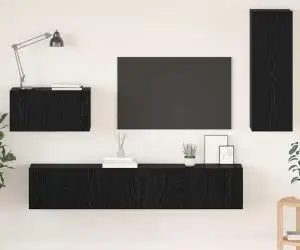 vidaXL Dulap pentru TV pe Perete cu raft Altele cu depozitare cu ușă 4 pcs Stejar negru