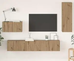 vidaXL Dulap pentru TV pe Perete cu raft Altele cu depozitare cu ușă 4 pcs Stejar artisanal