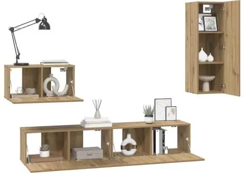 Dulap pentru TV pe Perete cu raft Altele cu depozitare cu ușă 4 pcs Stejar artisanal - 3/5