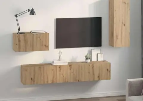 Dulap pentru TV pe Perete cu raft Altele cu depozitare cu ușă 4 pcs Stejar artisanal - 4/5