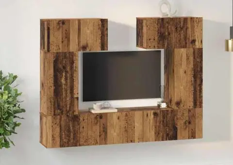 Set comodă TV cu raft cu depozitare cu ușă 6 pcs Lemn vechi 80 x 30 x 30 cm - 4/5