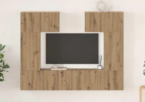 Set comodă TV cu raft 6 pcs stejar artizanal 80 x 30 x 30 cm - 1/5