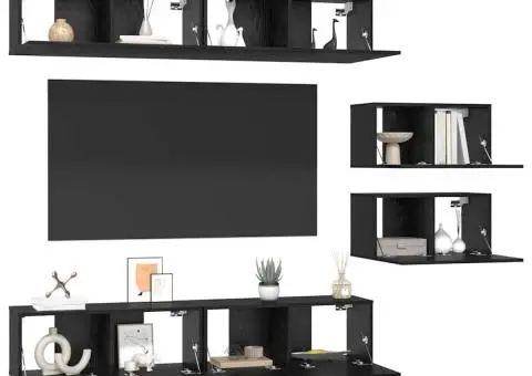 Set comodă TV Pe perete 6 pcs Stejar negru 80 x 30 x 30.5 cm - 3/5